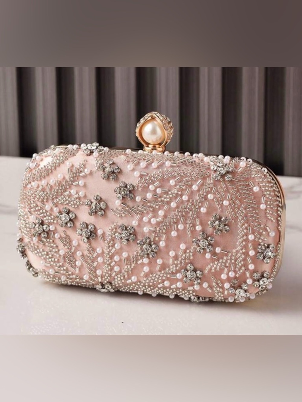 Elegant Beaded Pink Evening Clutch